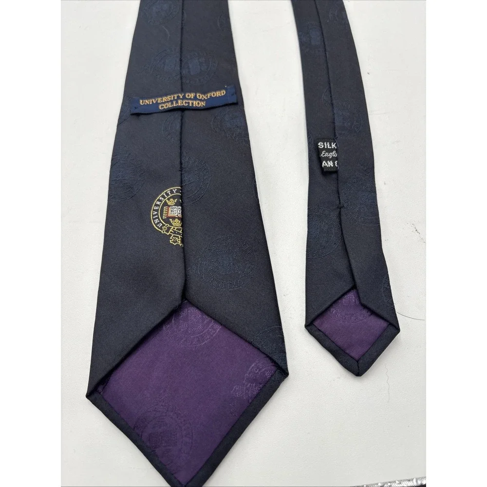 University Of‎ Oxford Silk Tie Black Made In England Crest Stamped Blue